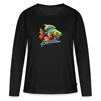 Küstendeern bunter Fisch - Frauen Premium Bio Langarmshirt - Schwarz - Vorne - Julia (174cm)