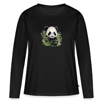 Panda mignon jetant un coup d’œil hors d’un buisson - T-shirt manches longues Premium bio Femme - noir - Devant - Julia (174cm)