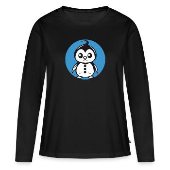 Pinguin Bo-Grafik - Frauen Premium Bio Langarmshirt - Schwarz - Vorne - Julia (174cm)