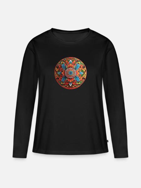 Mandala - Frauen Premium Bio Langarmshirt - Schwarz