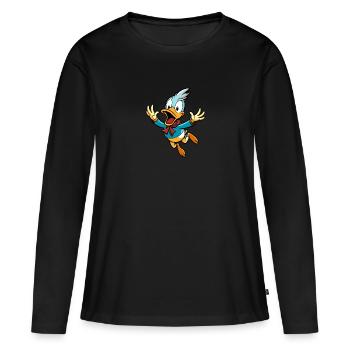 Canard effrayé lunatique prenant le vol Cartoon - T-shirt manches longues Premium bio Femme - noir - Devant - Julia (174cm)