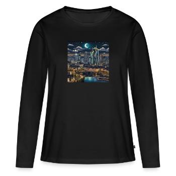 Francfort, Horizon, Nuit, Étoiles, Nuit - T-shirt manches longues Premium bio Femme - noir - Devant - Julia (174cm)