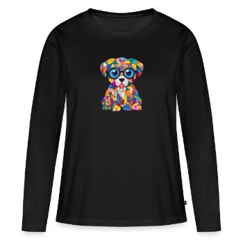 Abstrakter Babyhund mit Brille - Frauen Premium Bio Langarmshirt - Schwarz - Vorne - Julia (174cm)