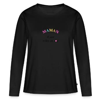 Maman d'une tribu au top - T-shirt manches longues Premium bio Femme - noir - Devant - Julia (174cm)