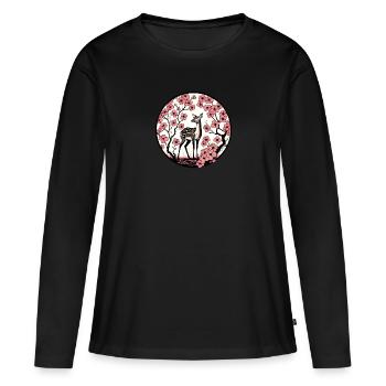 Printemps fauve cerf cornouiller - T-shirt manches longues Premium bio Femme - noir - Devant - Julia (174cm)