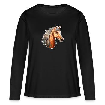 Tête de cheval marron - T-shirt manches longues Premium bio Femme - noir - Devant - Julia (174cm)