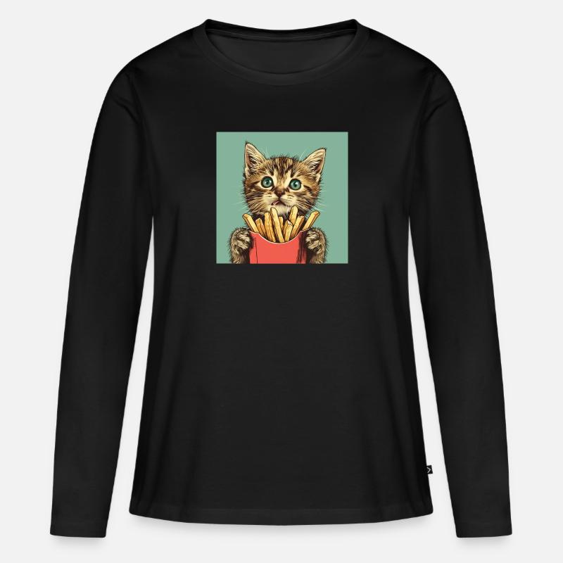 Katze - Frauen Premium Bio Langarmshirt - Schwarz