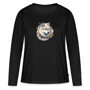 Lovely Wolf face - T-shirt manches longues Premium bio Femme - noir - Devant - Julia (174cm)