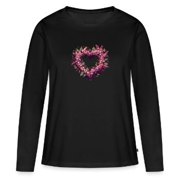 Buisson de fleurs lilas - T-shirt manches longues Premium bio Femme - noir - Devant - Julia (174cm)
