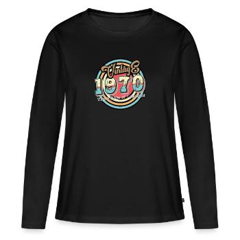 Années 1970 - T-shirt manches longues Premium bio Femme - noir - Devant - Julia (174cm)