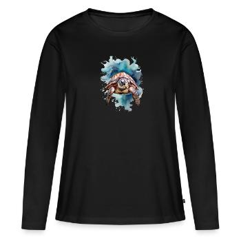 Tortue de mer sous l’eau - T-shirt manches longues Premium bio Femme - noir - Devant - Julia (174cm)