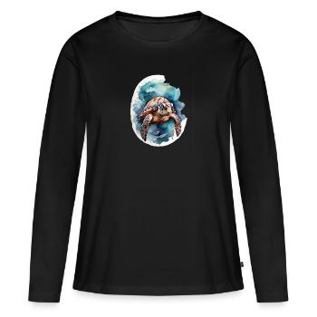 Tortue de mer sous l’eau - T-shirt manches longues Premium bio Femme - noir - Devant - Julia (174cm)