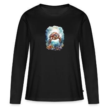 Tortue de mer sous l’eau - T-shirt manches longues Premium bio Femme - noir - Devant - Julia (174cm)