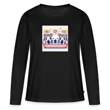 chatons mignons - T-shirt manches longues Premium bio Femme - noir - Devant - Julia (174cm)