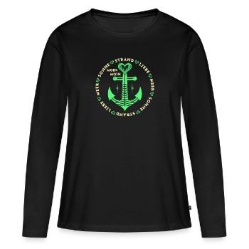 MER SOLEIL PLAGE AMOUR Ancres et Coeurs 3 - T-shirt manches longues Premium bio Femme - noir - Devant - Julia (174cm)