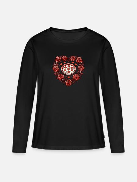 Pizza-Liebhaber - Frauen Premium Bio Langarmshirt - Schwarz