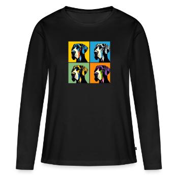 Portrait de chien dogue allemand Pop - Portrait d’animal de compagnie - T-shirt manches longues Premium bio Femme - noir - Devant - Julia (174cm)