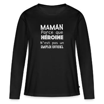 Mama: Weil Superhelden kein Job sind - Frauen Premium Bio Langarmshirt - Schwarz - Vorne - Julia (174cm)