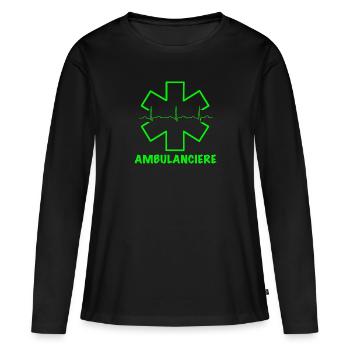 Ambulancière vert fluo - T-shirt manches longues Premium bio Femme - noir - Devant - Julia (174cm)