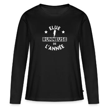 Élue runneuse de l année - T-shirt manches longues Premium bio Femme - noir - Devant - Julia (174cm)