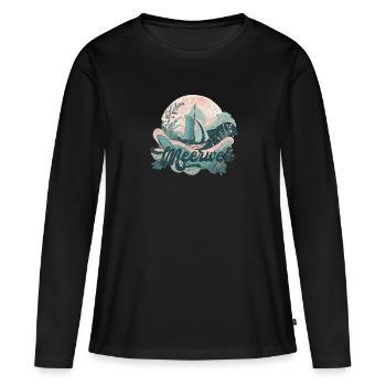 Meerweh mit Segler - Frauen Premium Bio Langarmshirt - Schwarz - Vorne - Julia (174cm)