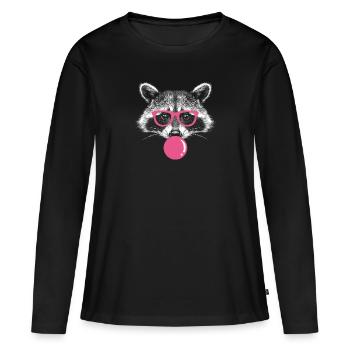 Waschbär bläst Kaugummi - Süßer Kaugummi Waschbär - Frauen Premium Bio Langarmshirt - Schwarz - Vorne - Julia (174cm)