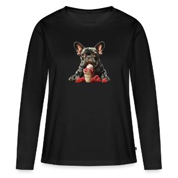 Französische Bulldogge Eis - Frauen Premium Bio Langarmshirt - Schwarz - Vorne - Julia (174cm)