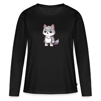 Sad little cute wolf - Women's Premium Organic Long Sleeve Shirt - black - Front - Julia (174cm)