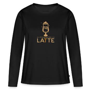 Café Latte Lustiger Spruch - Ce n’est jamais trop LATTE - T-shirt manches longues Premium bio Femme - noir - Devant - Julia (174cm)