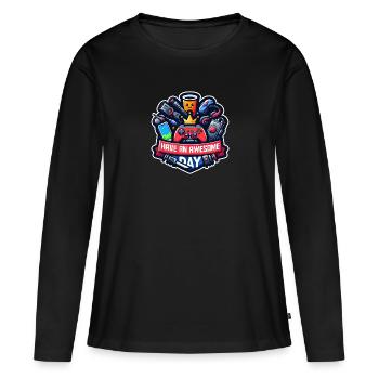 Passez une excellente journée ! - T-shirt manches longues Premium bio Femme - noir - Devant - Julia (174cm)