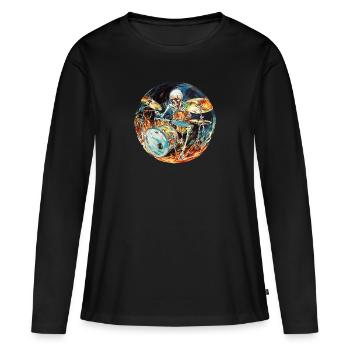 Batteur Batteur Skeleton Hard Rock Baguettes - T-shirt manches longues Premium bio Femme - noir - Devant - Julia (174cm)