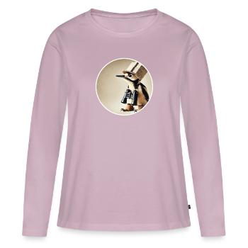 Pic épeiche avec chapeau de journal et jumelles - T-shirt manches longues Premium bio Femme - rose poudré - Devant - Julia (174cm)