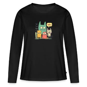 Les amis n’ont pas envie de pêcher - T-shirt manches longues Premium bio Femme - noir - Devant - Julia (174cm)