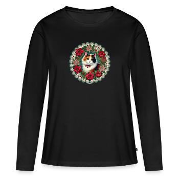 Viktorianische Kattun-Weihnachten - Frauen Premium Bio Langarmshirt - Schwarz - Vorne - Julia (174cm)