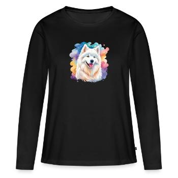 Aquarelles Samoyèdes - T-shirt manches longues Premium bio Femme - noir - Devant - Julia (174cm)