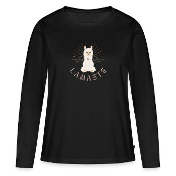 Lamaste! Süßes Yogi-Lama im Meditationssitz - Frauen Premium Bio Langarmshirt - Schwarz - Vorne - Julia (174cm)