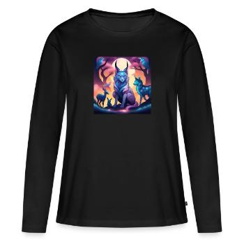 Fabelwesen Luchs - Frauen Premium Bio Langarmshirt - Schwarz - Vorne - Julia (174cm)