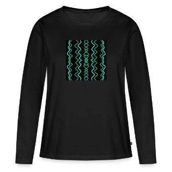 Blue and teal vertical wavy lines - Women's Premium Organic Long Sleeve Shirt - black - Front - Julia (174cm)