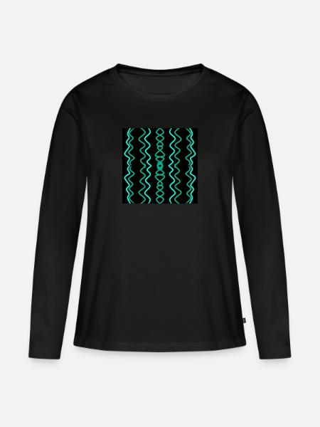 Blaue und blaugrüne vertikale Wellenlinien - Frauen Premium Bio Langarmshirt - Schwarz