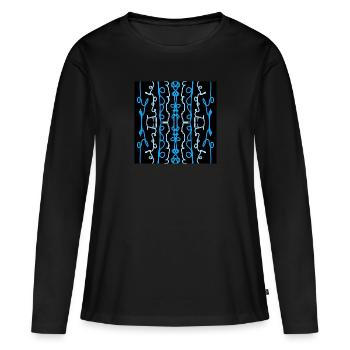 motif vertical bleu et bleu clair - T-shirt manches longues Premium bio Femme - noir - Devant - Julia (174cm)