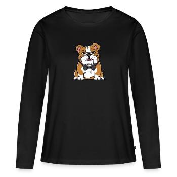 Bouledogue de dessin animé avec noeud papillon fantaisie - T-shirt manches longues Premium bio Femme - noir - Devant - Julia (174cm)