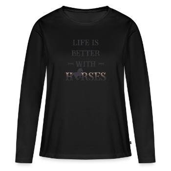 Life is better with horses - Frauen Premium Bio Langarmshirt - Schwarz - Vorne - Julia (174cm)