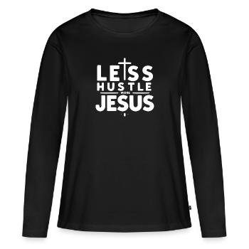 Weniger Hektik, mehr Jesus - Frauen Premium Bio Langarmshirt - Schwarz - Vorne - Julia (174cm)