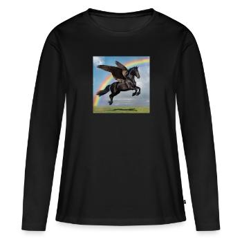 Pégase arc-en-ciel - T-shirt manches longues Premium bio Femme - noir - Devant - Julia (174cm)