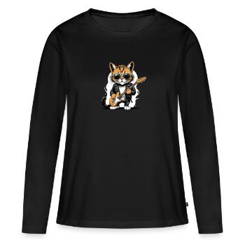 Cat Rocker Cat HardRock Gift - T-shirt manches longues Premium bio Femme - noir - Devant - Julia (174cm)
