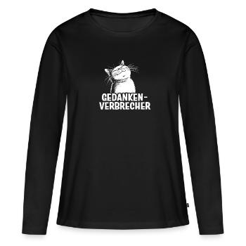 Gedankenverbrecher | Katze Kawaii - Frauen Premium Bio Langarmshirt - Schwarz - Vorne - Julia (174cm)