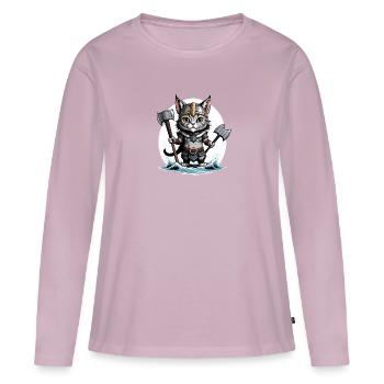 Chat Viking Viking Chat Cadeau Mignon - T-shirt manches longues Premium bio Femme - rose poudré - Devant - Julia (174cm)