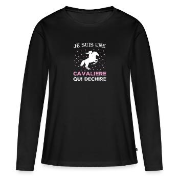 Je suis une cavalière qui déchire - T-shirt manches longues Premium bio Femme - noir - Devant - Julia (174cm)
