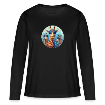 Girafes avec des lunettes de plongée sous l’eau - T-shirt manches longues Premium bio Femme - noir - Devant - Julia (174cm)