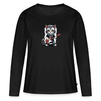 Cat Rocker Cat HardRock Gift - T-shirt manches longues Premium bio Femme - noir - Devant - Julia (174cm)